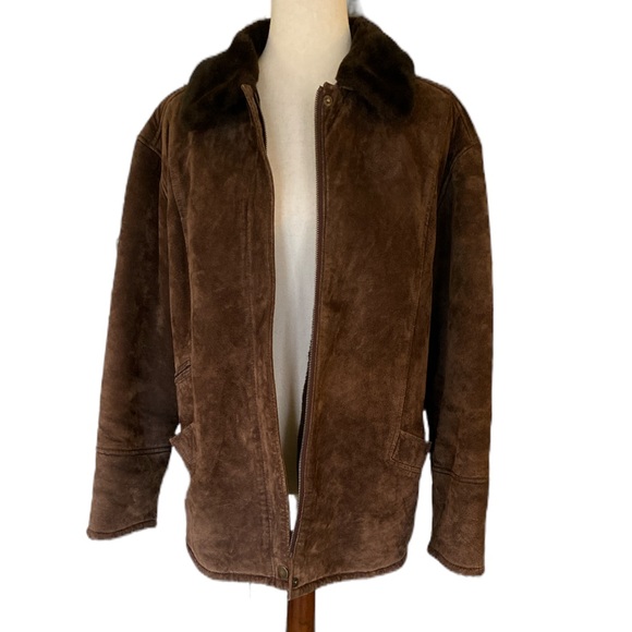 Gallery Vintage Brown Suede Faux Fur Lining Collar Jacket - L - Picture 2 of 14